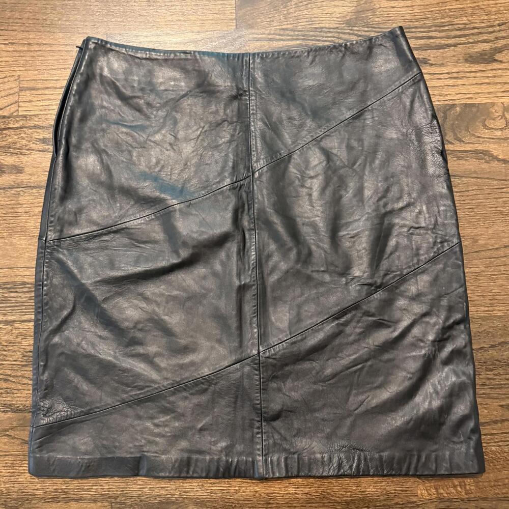 Vintage Garson By Rem Garson Black Leather Skirt Size 16
